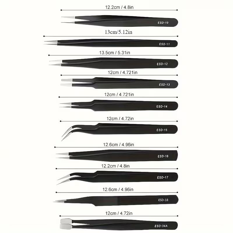 10Pcs ESD Anti‑Static Tweezers - Diy Electronics Set recension och pris
